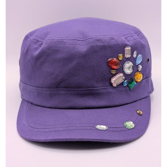 California Hat Co Women's Purple Military Hat Gems Jeweled Bling Colorful Cap - Picture 2 of 5